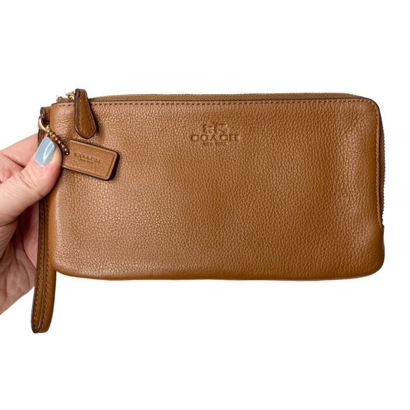 Coach Handbags - Authentic Coach F54056 Acorn Brown Pebbled Leather Double Corner Zip Wristlet